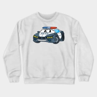 Cute happy police car cartoon illustration Crewneck Sweatshirt